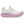 White ASICS women's running shoe with pink sole on a white background