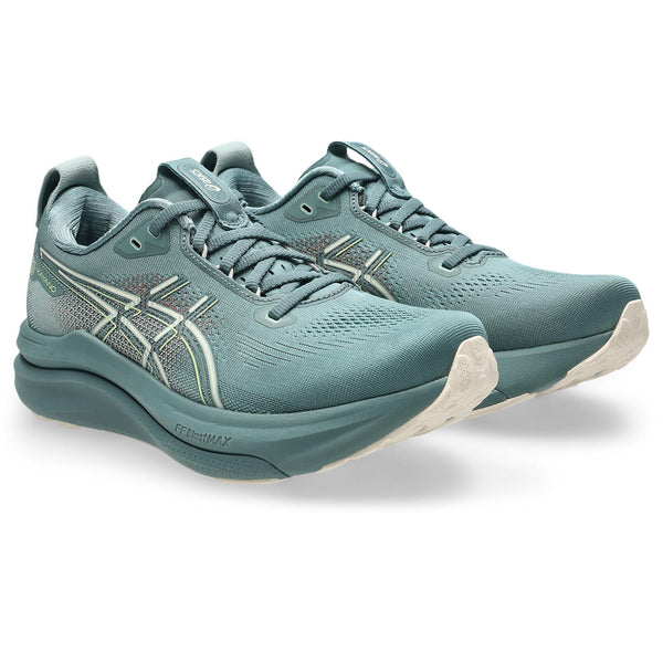 A cream ASICS logo is in the middle of the upper on both sides. 