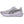 Gray running shoe with black logo on a white background