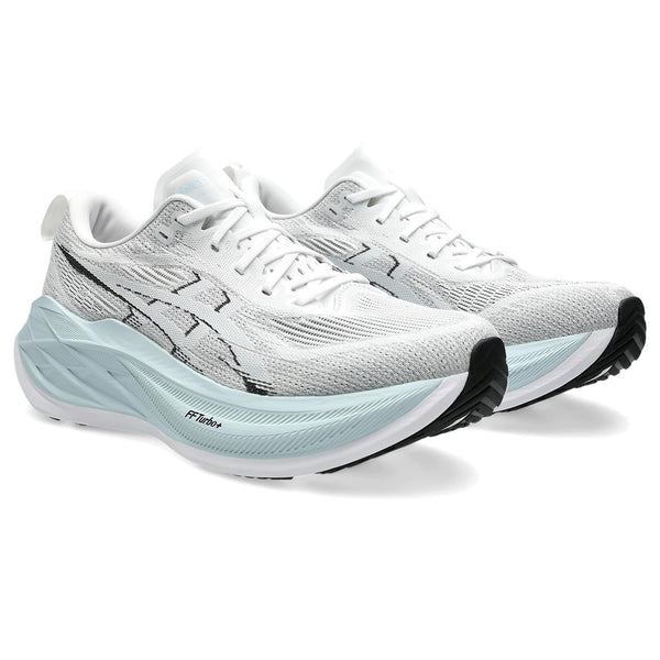 These ASICS running shoes come in both mens and womens sizes in this white and black colorway.