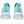 Light blue running shoes with white and green sole on a white background