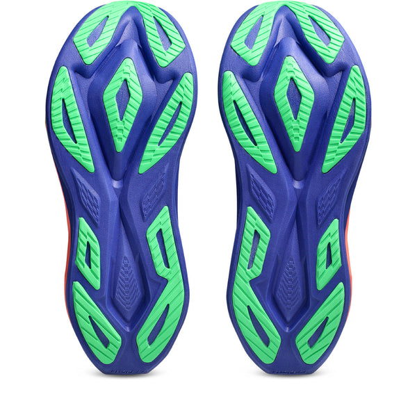 Blue and green athletic shoe sole on a white background