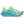 Green and blue running shoe on a white background