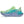 Light blue and green running shoe on a white background