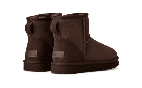 UGG is printed horizontally on a tag stitched to the heel of this boot. 
