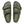 The buckles on the straps of this sandal are green and the sole of the shoe has Birkenstock printed vertically. 