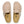 The upper of this shoe is beige almost pink and has silver buckles. 