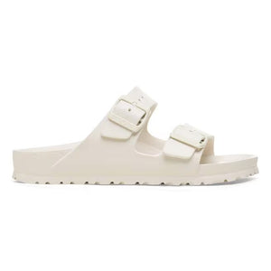 This Arizona Birkenstock sandal has a monochromatic look with a off-white upper and midsole. 