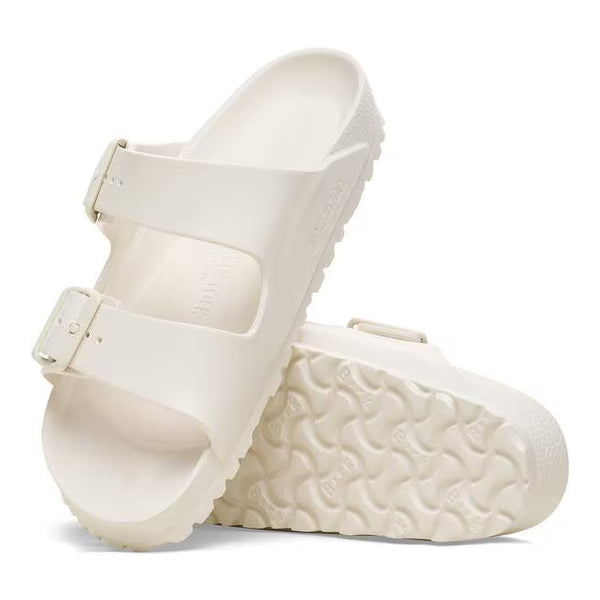 The outsole of this shoe is off-white and has a geometric pattern. Birkenstock is stamped into the upper on the medial side. 