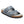 Slate grey sandal with a cork midsole on a white background