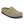 Taupe suede clog on a white background