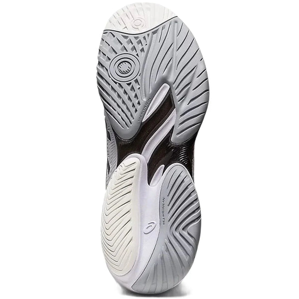 The outsole of this ASICS tennis shoe has a lot of rubber and foam for lateral stability.
