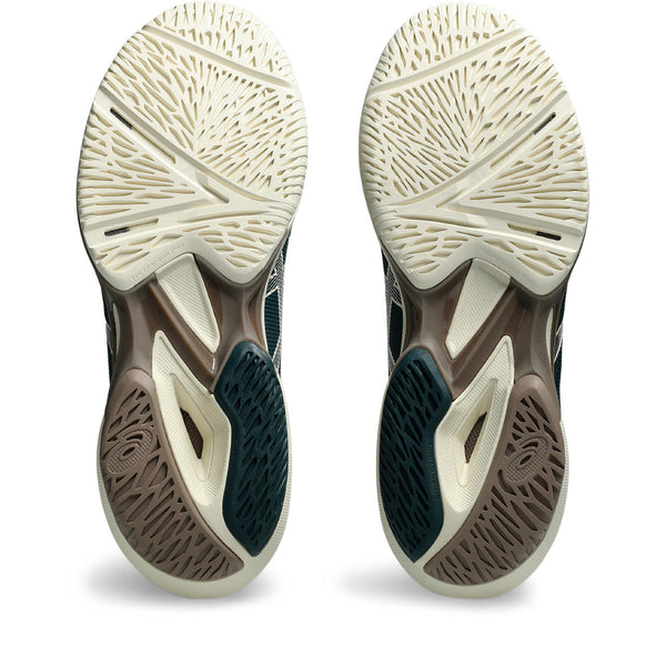 Close-up of a pair of shoes with a focus on the sole design.