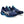 A pair of ASICS tennis shoes with a blue upper and matching blue laces.