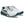 White and green athletic shoes with brand logo on a white background