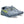 Gray running shoes with green accents on a white background