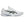 White athletic shoe with black logo on a white background