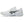 White athletic shoe with black logo on a white background
