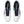 Pair of white running shoes with black and blue accents on a white background