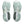 Close-up of green and white athletic shoes with tread pattern on a white background