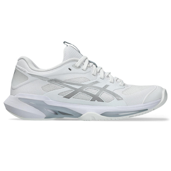 White athletic shoe with gray accents on a white background
