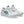 White running shoes with green accents on a white background
