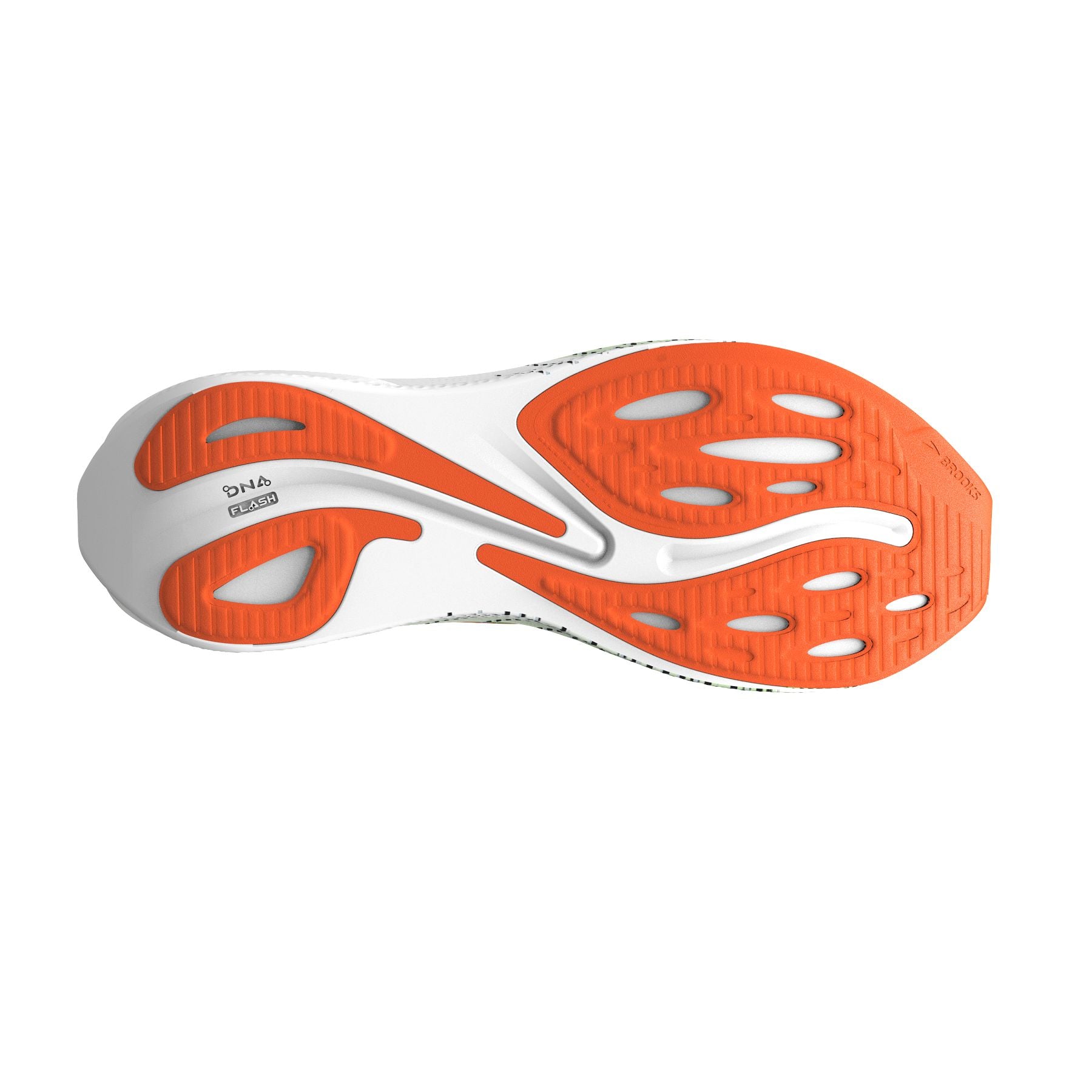Bottom (outer sole) view of the Men's Hyperion Max in Green Gecko/Red Orange/White