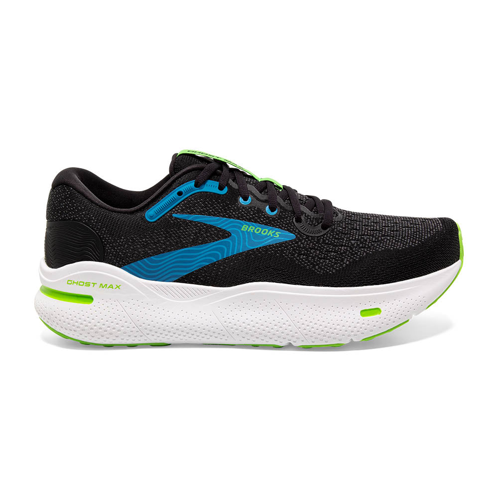 This Brooks Max shoe has a black upper and a white midsole