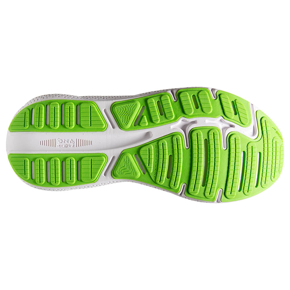 The outsole of the Brooks max is bright Green while the upper is a basic black