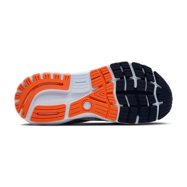 The backpart of the outsole is all orange while the forefoot is black.