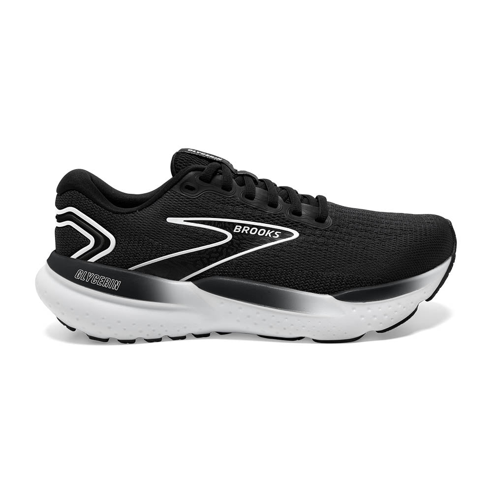 The Women's Glycerin 21 is the best selling shoe we have right not.  The lateral side is all black knit material with white highlights
