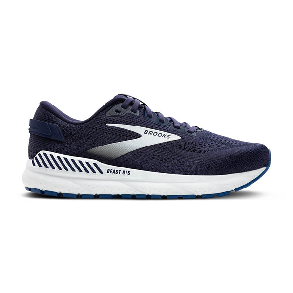 A men's Navy running shoe from Brooks with a white midsole.