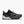 Black running shoe with white sole on a light gray background