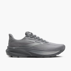A brooks running shoe that is all tonal grey..