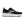 Black running shoe with white sole on a white background