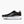 Black running shoe with white sole on a white background