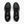 Black running shoes with white soles on a white background