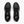 Black running shoe with white sole on a white background