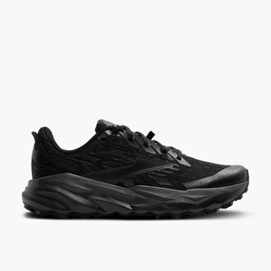 all black running shoe on white background