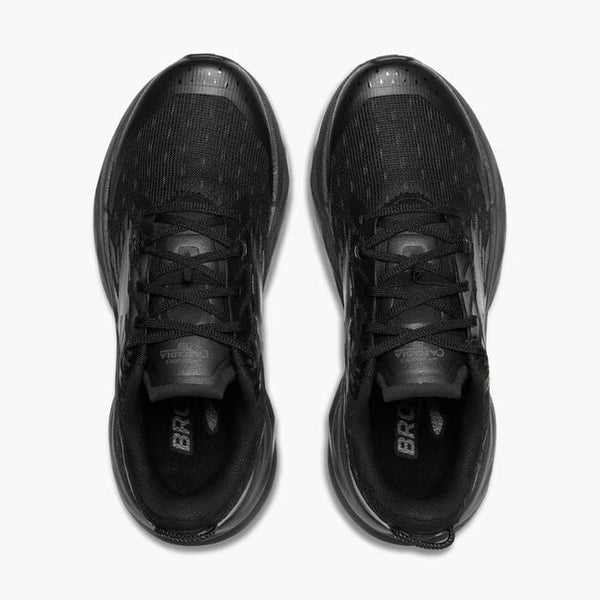 all black running shoe on white background