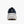 Navy running shoe with white sole on a white background