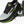 Brooks running shoe with black, gray, and green design on a white background