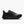 A black athletic sneaker shown from a side profile view against a clean, light gray background. The shoe features a textured black upper, black laces, and a thick, cushioned black sole.