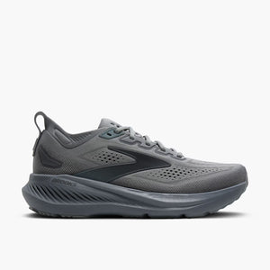Gray running shoe with 'Brooks' branding on a white background