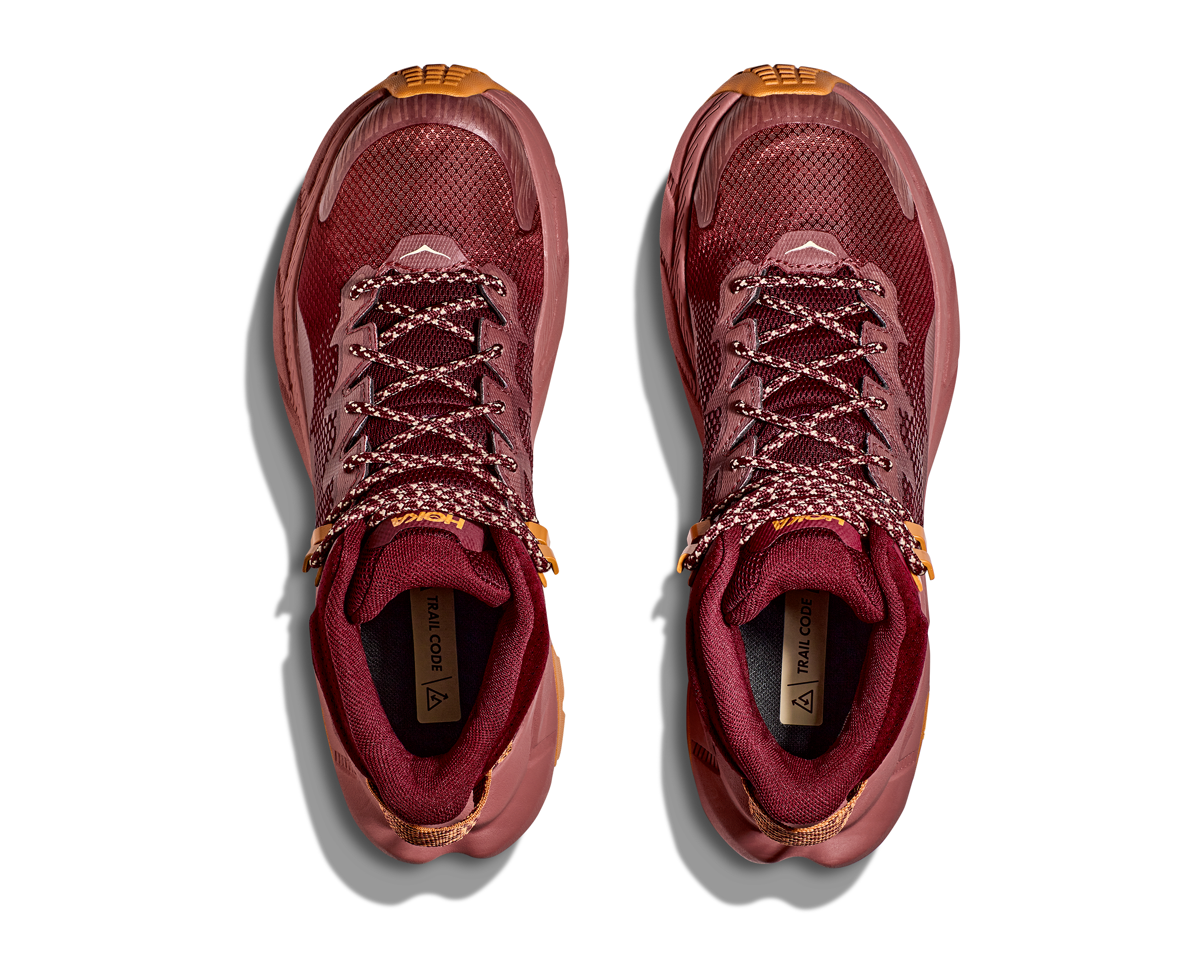 Top view of the Women's Trail Code GTX by HOKA in Hot Sauce/Earthenware