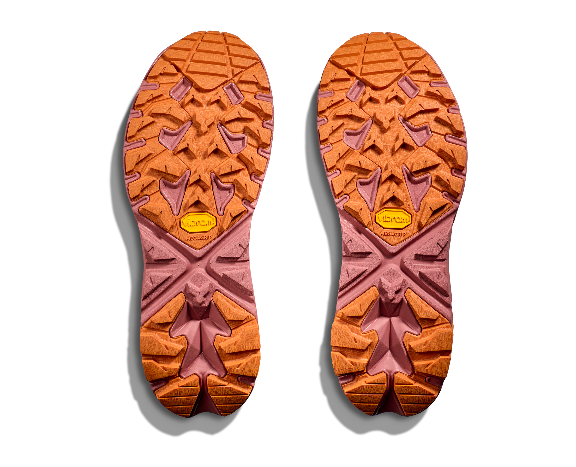 Bottom (outer sole) view of the Women's Trail Code GTX by HOKA in Hot Sauce/Earthenware
