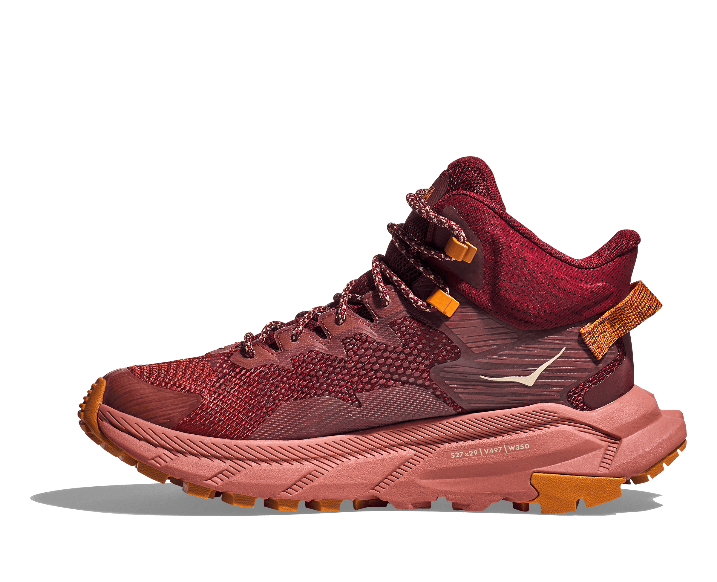 Medial view of the Women's Trail Code GTX by HOKA in Hot Sauce/Earthenware