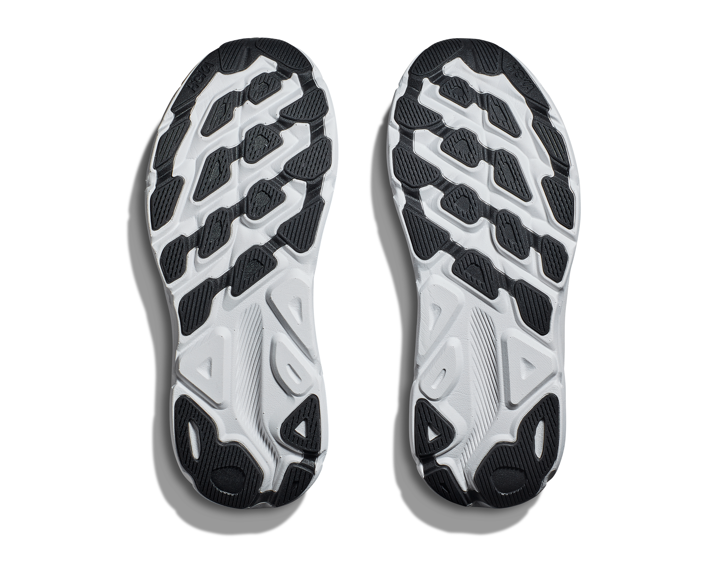 Bottom (outer sole) view of the Men's Clifton 9 by HOKA in the color Nimbus Cloud/Steel Wool