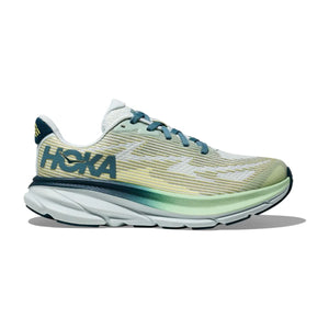 Hoka kids clifton 9 with green upper. 