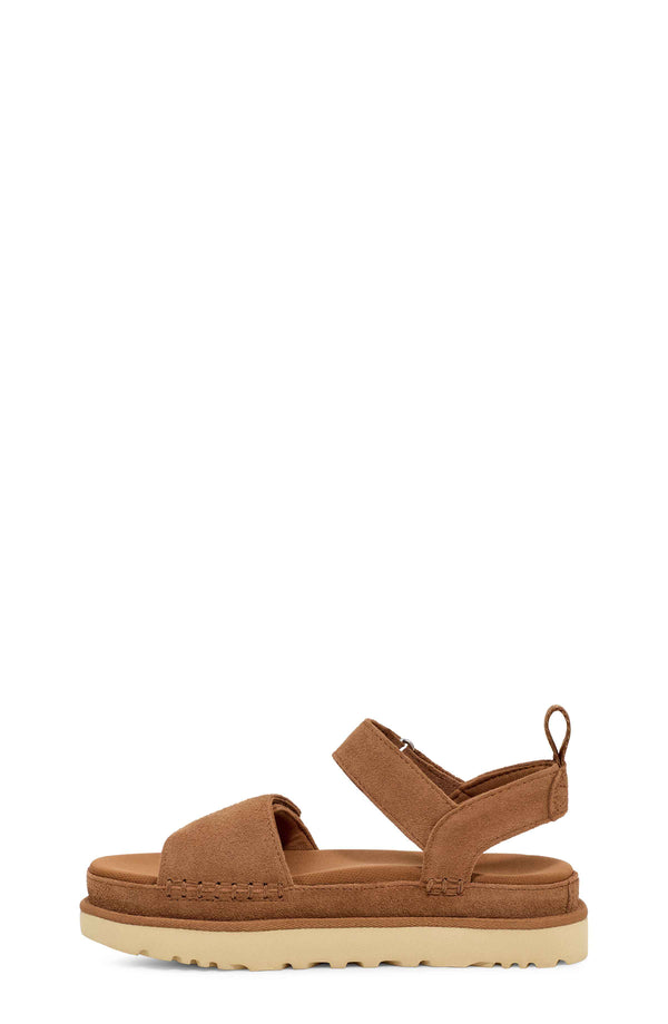 Brown sandal with a platform sole on a white background
